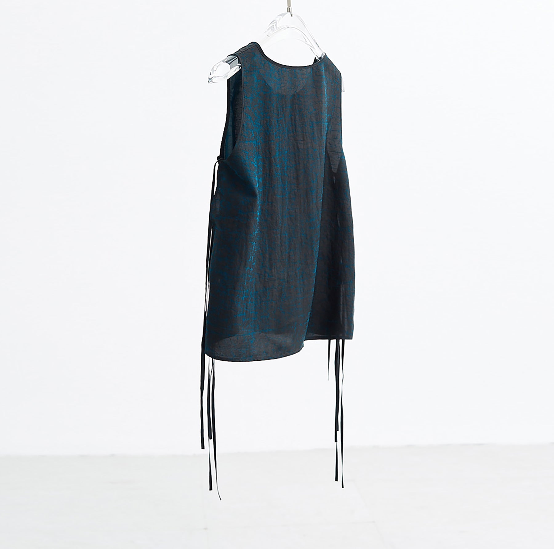 edoa Cracked Mud Silk Self-tie Top with Ruffles in Peacock Blue
