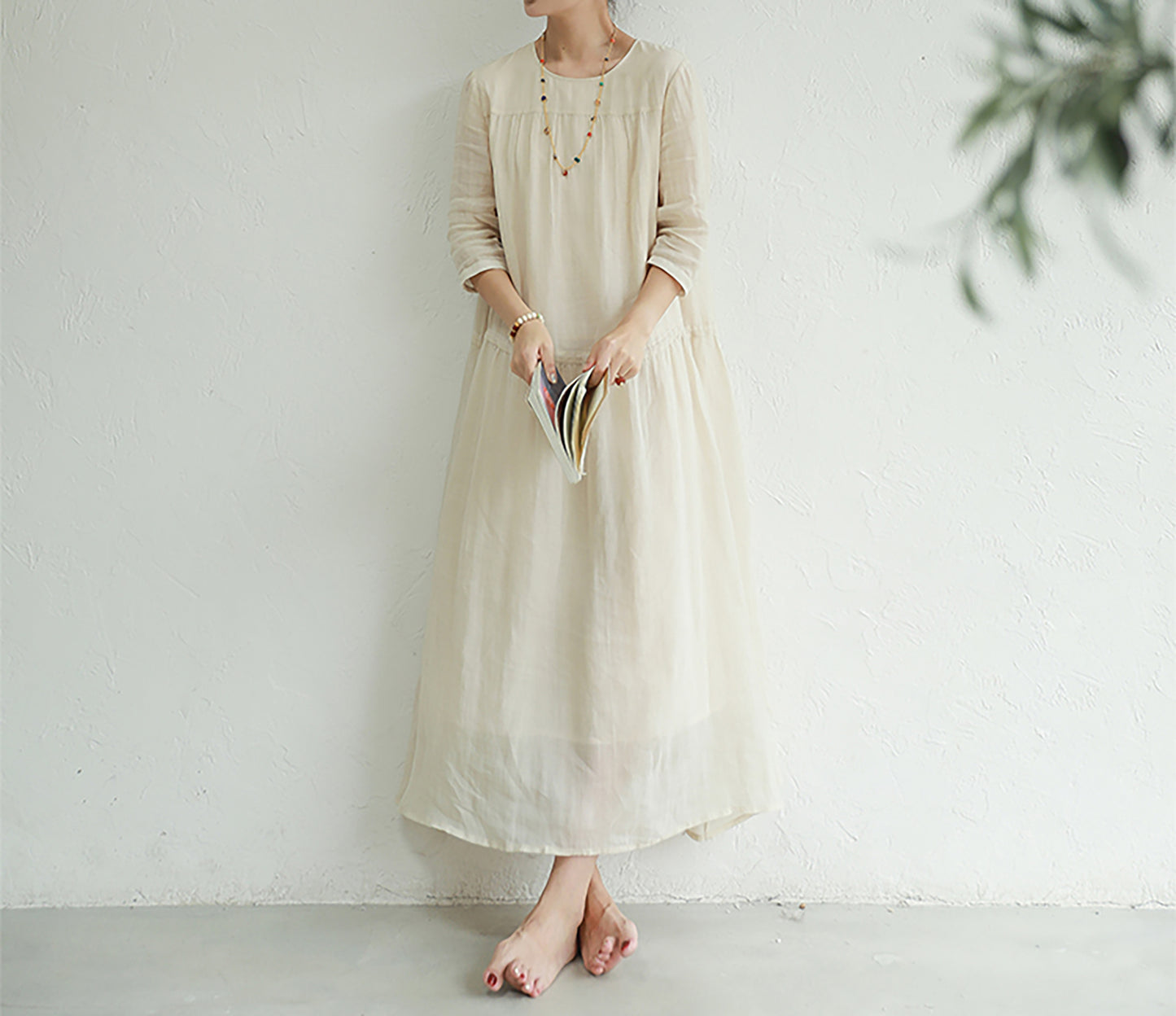 edoa High Count Ramie Cinch Dress