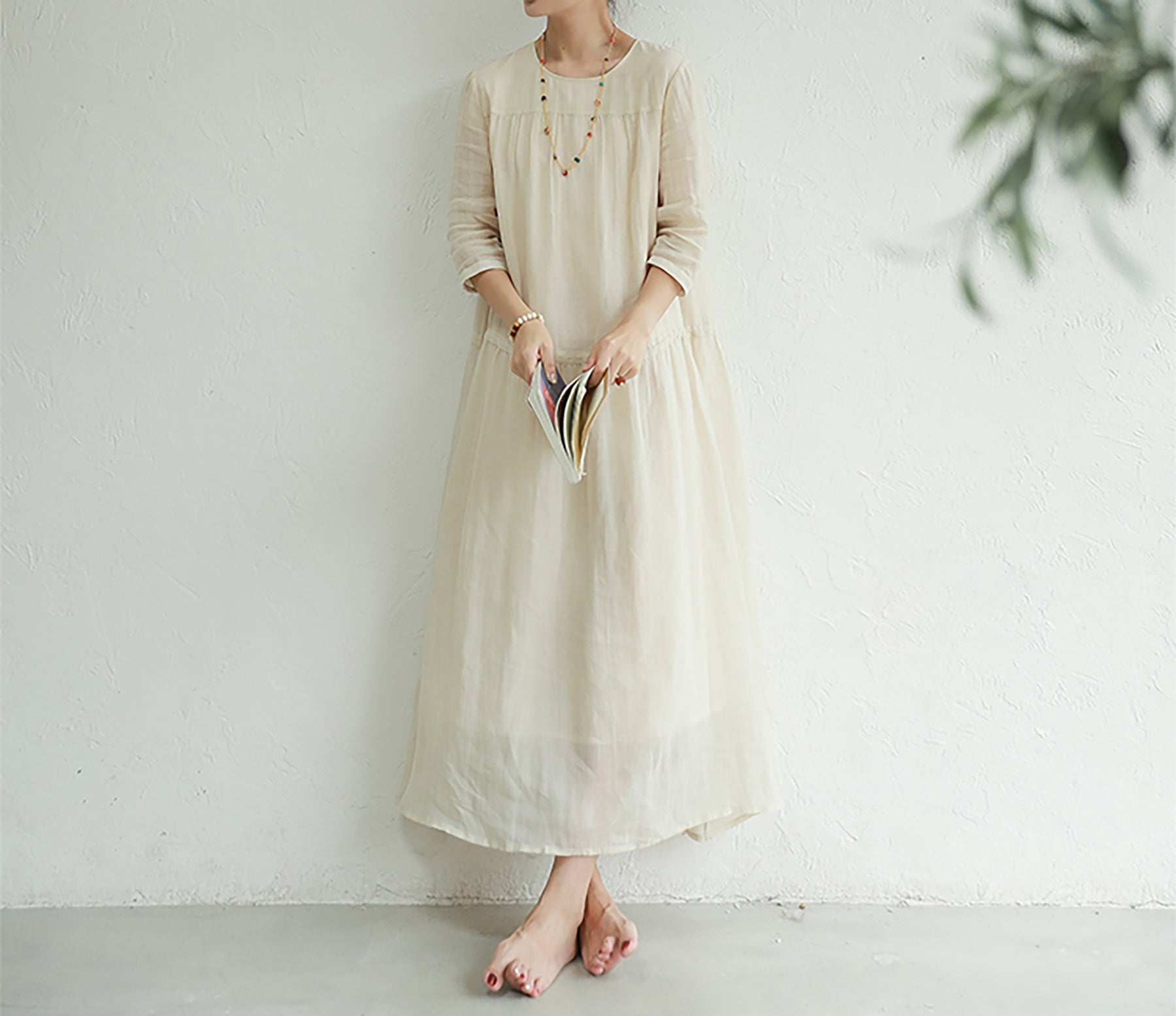 edoa High Count Ramie Cinch Dress