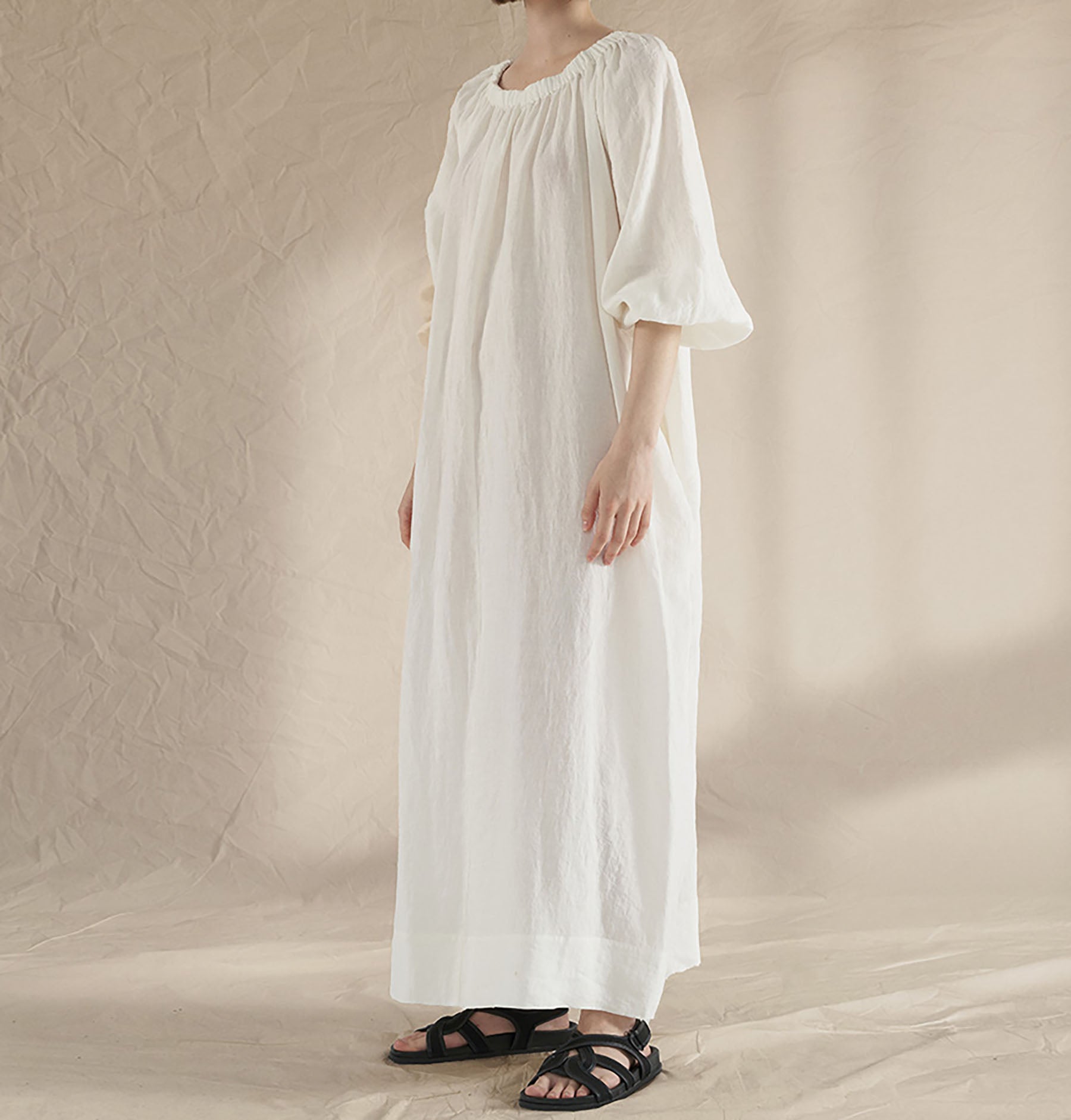 edoa Gathered Long Linen Dress 