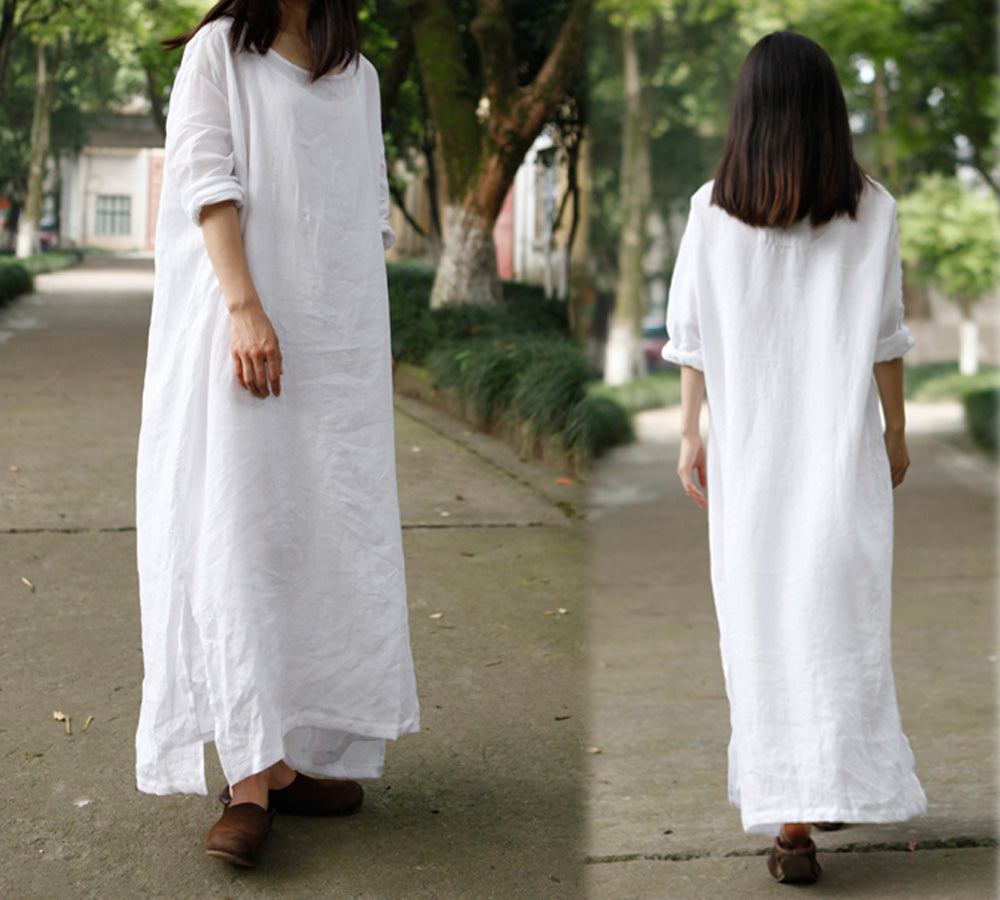 edoa Oversized High Counted Linen Dress