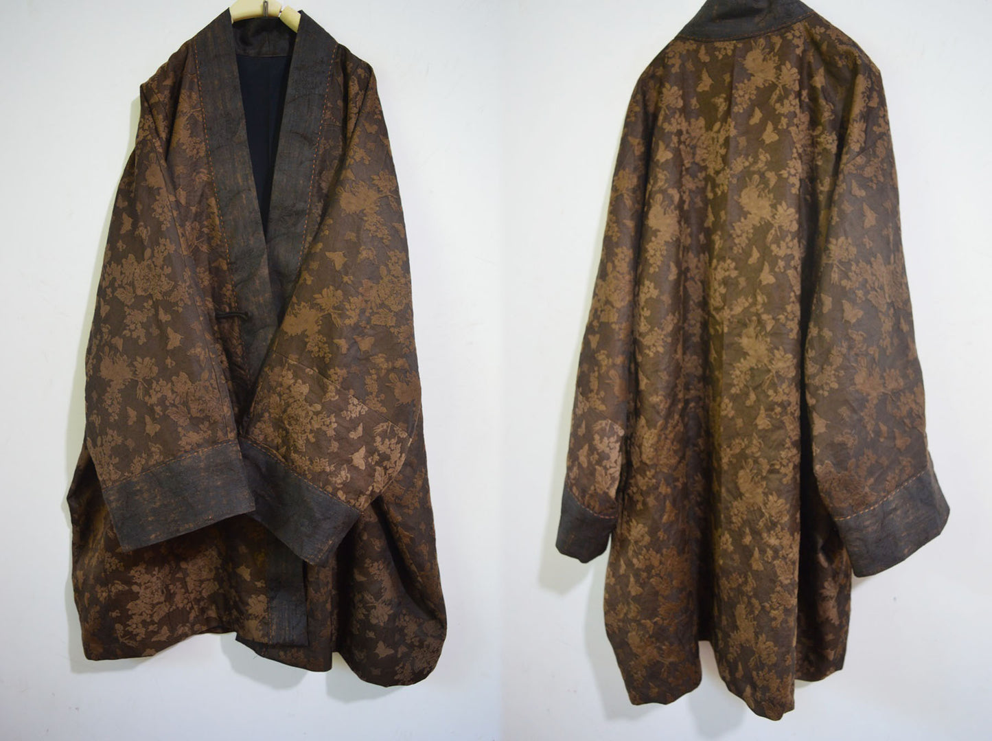 Plant Dyed Silk Wool Blend Jacquard  Coat co0164 A959