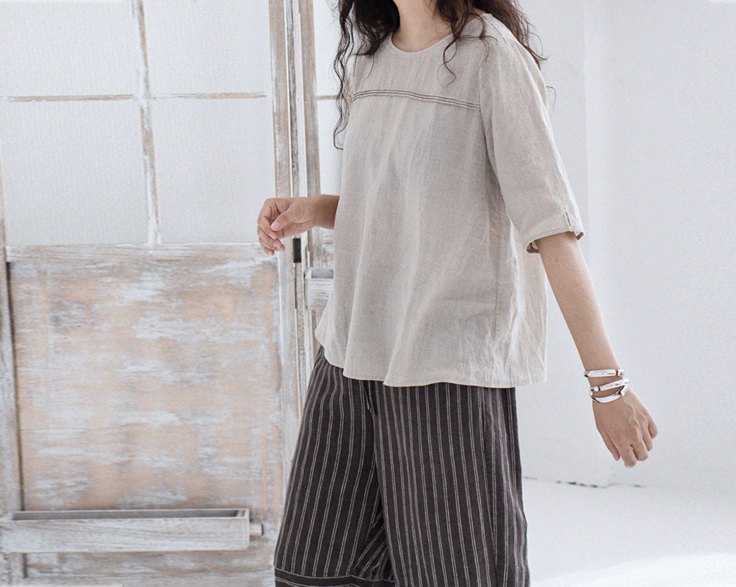edoa Flax Linen Half Sleeve T-shirt