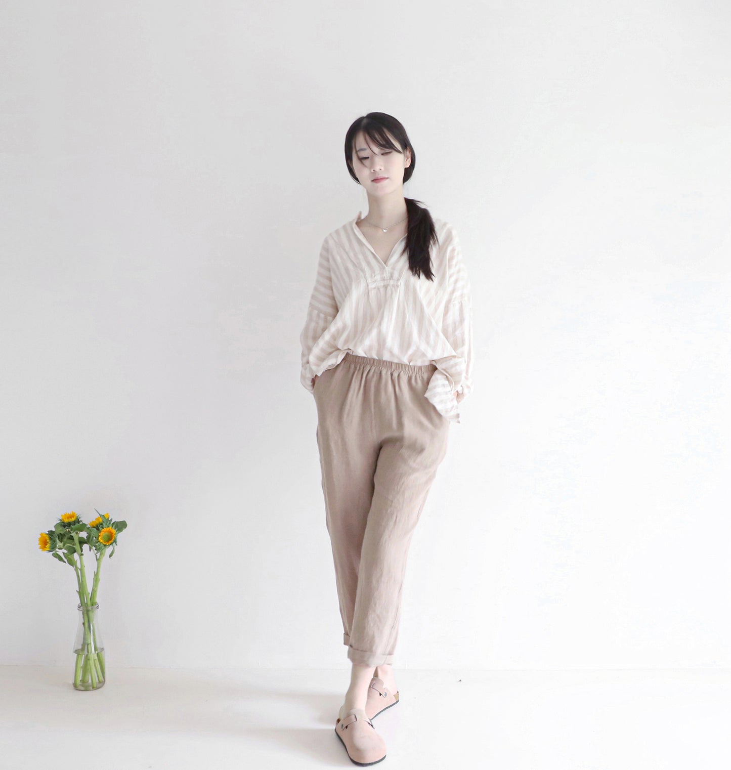 edoa linen striped blouse