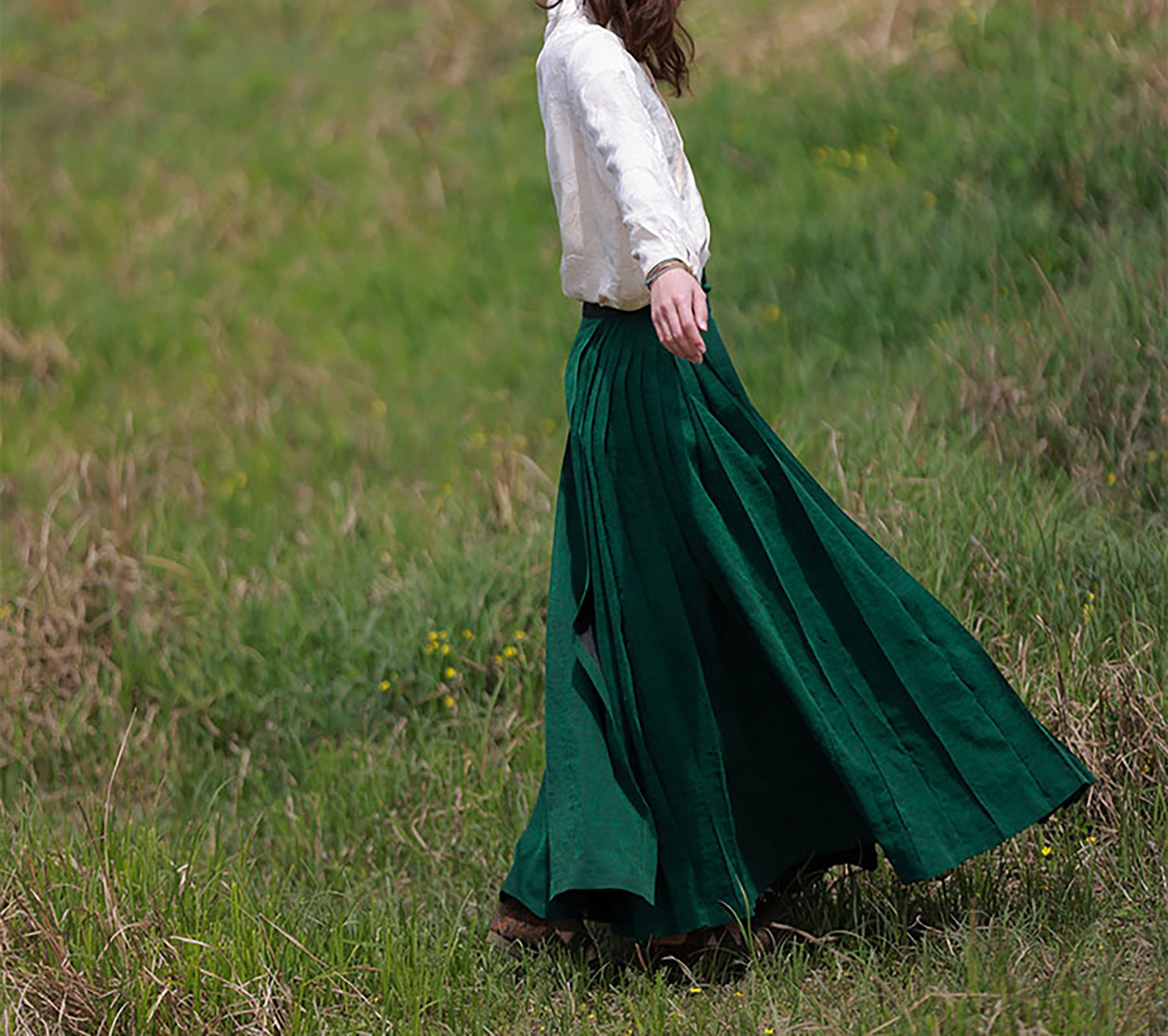 edoa Cracked Mud Silk Maxi Pleated Skirt 