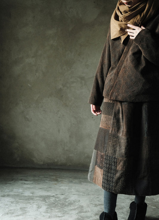 edoa Mud Tussah Silk Jacquard Padded Hanfu Jacket 