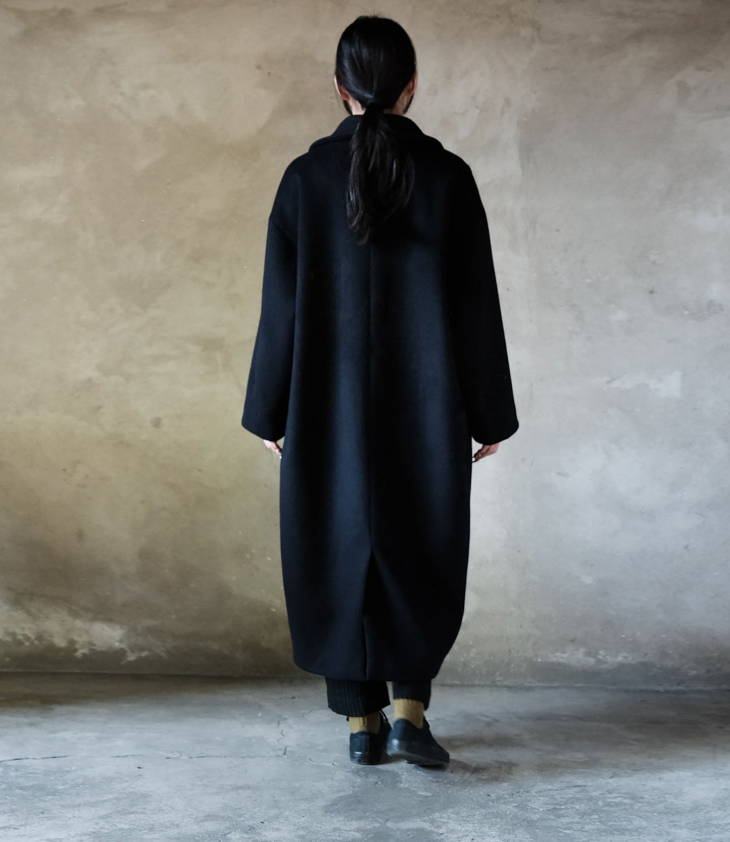 edoa Navy Blue Shawl Collar Wool Coat 