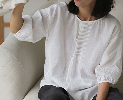 edoa Pintucked Thin Linen Blouse