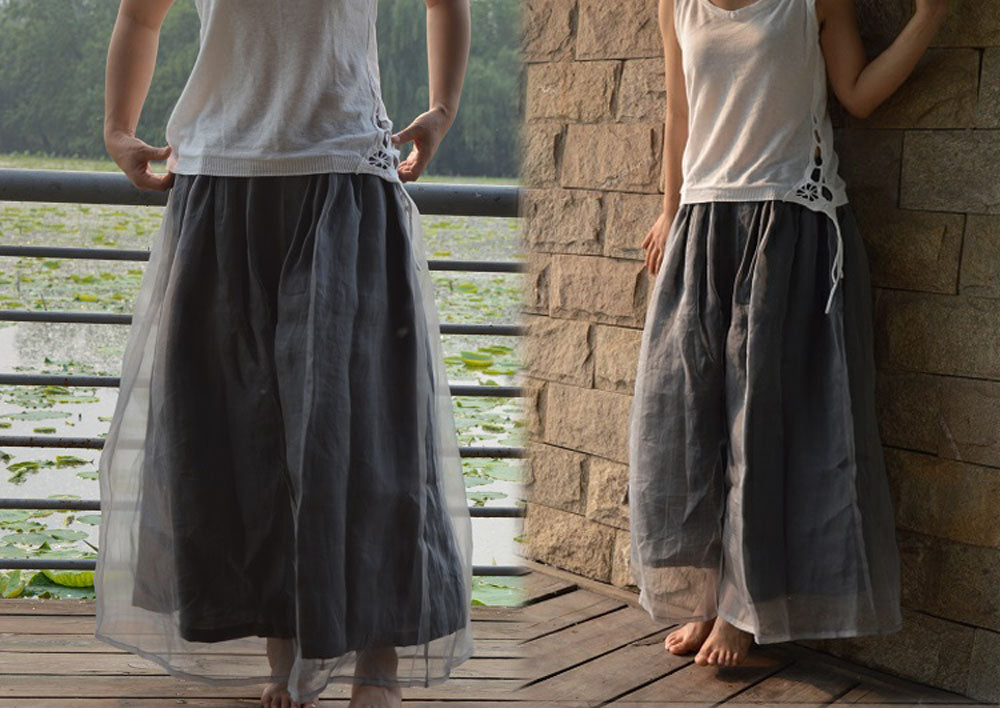 edoa Two Layers Silk Organza Maxi Skirt Pants