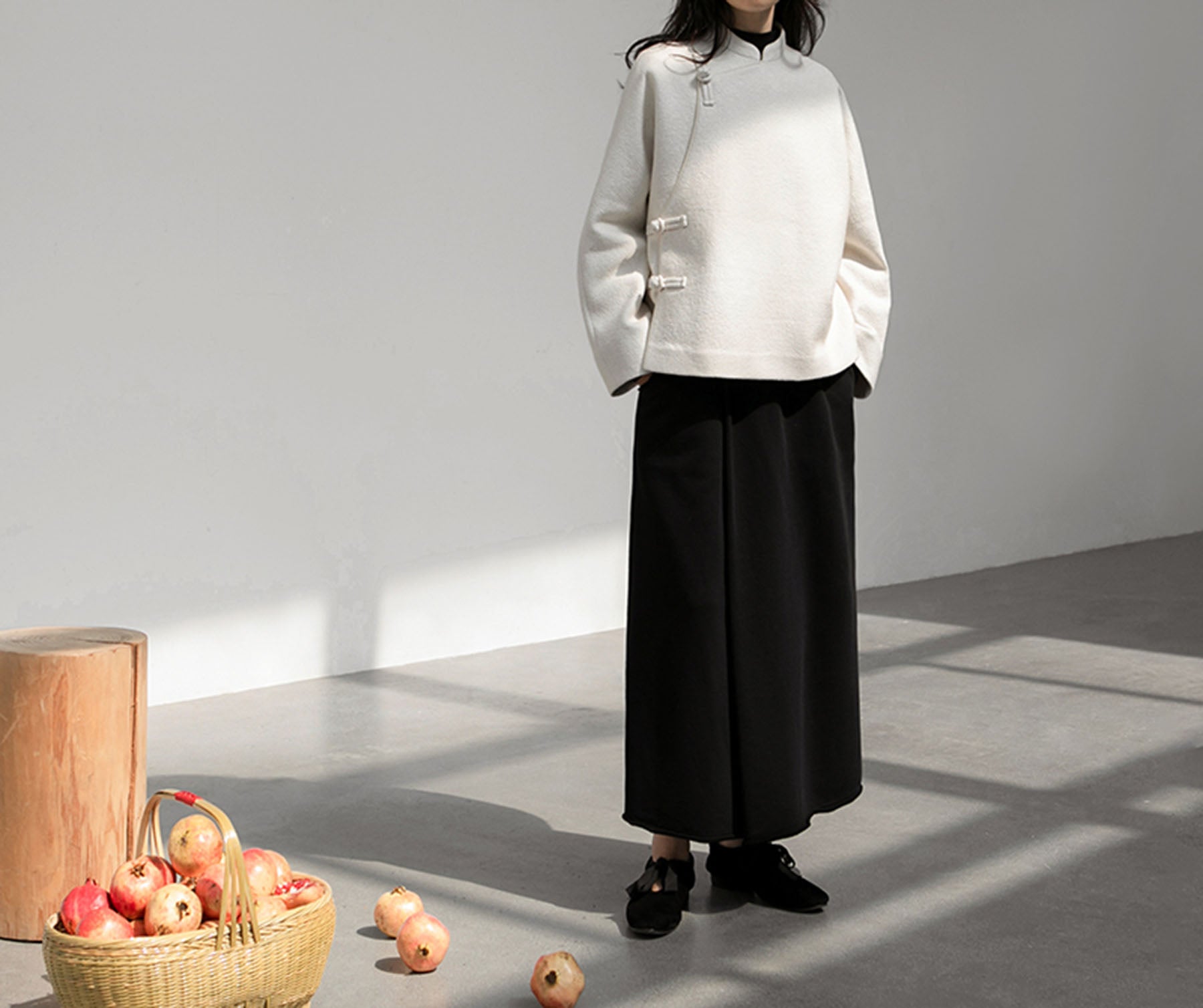 edoa Boiled Wool Short Chinese Coat 