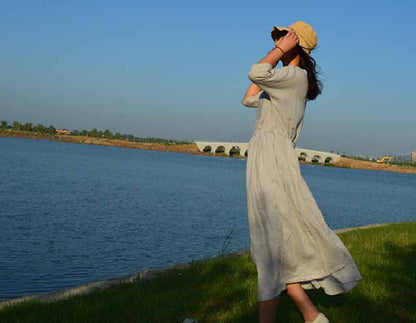edoa Hand Embroidered Ramie Dress