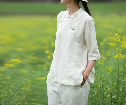 edoa Washed Linen Modified Qipao Top