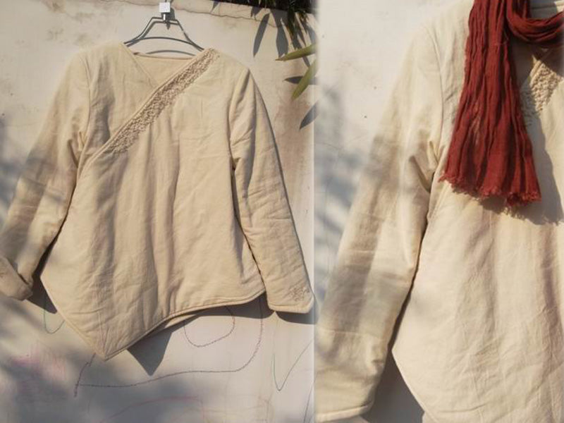 edoa Washed Linen Cotton Blend Padding Jacket 