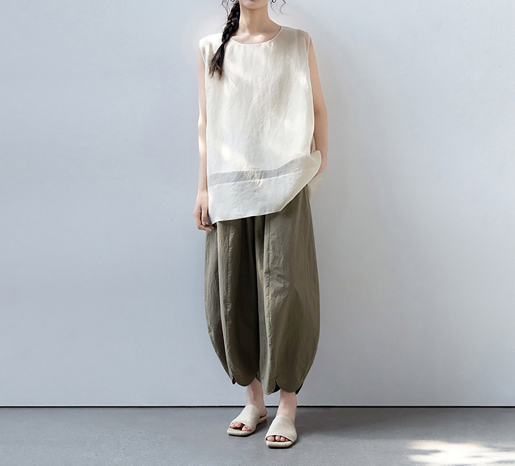 edoa Double Layer Mulberry Silk Organza Summer Tank Top