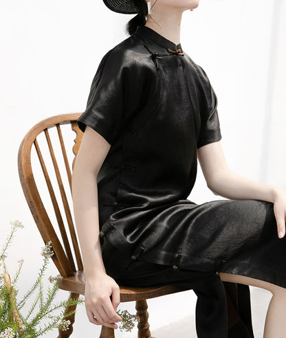 edoa Mud Silk Charmeuse Short Sleeves Qipao