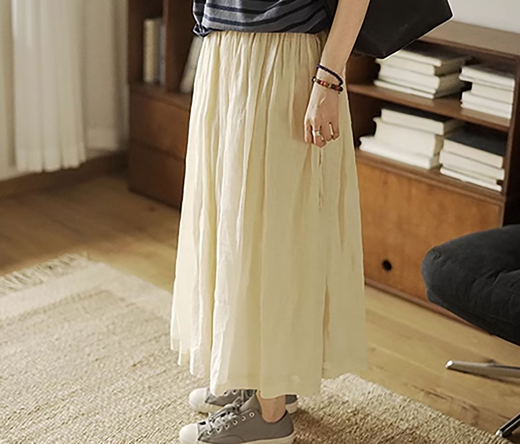edoa Ramie Pleated Summer Skirt
