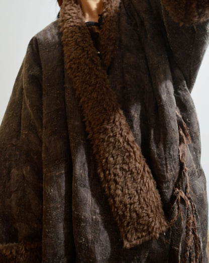 edoa Heavy Weight Mud Tussah Silk Jacquard Goose Down Coat