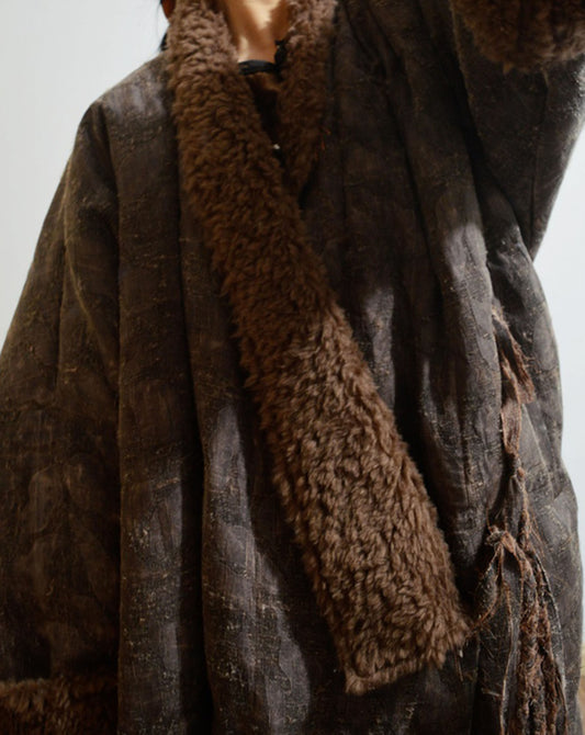edoa Heavy Weight Mud Tussah Silk Jacquard Goose Down Coat