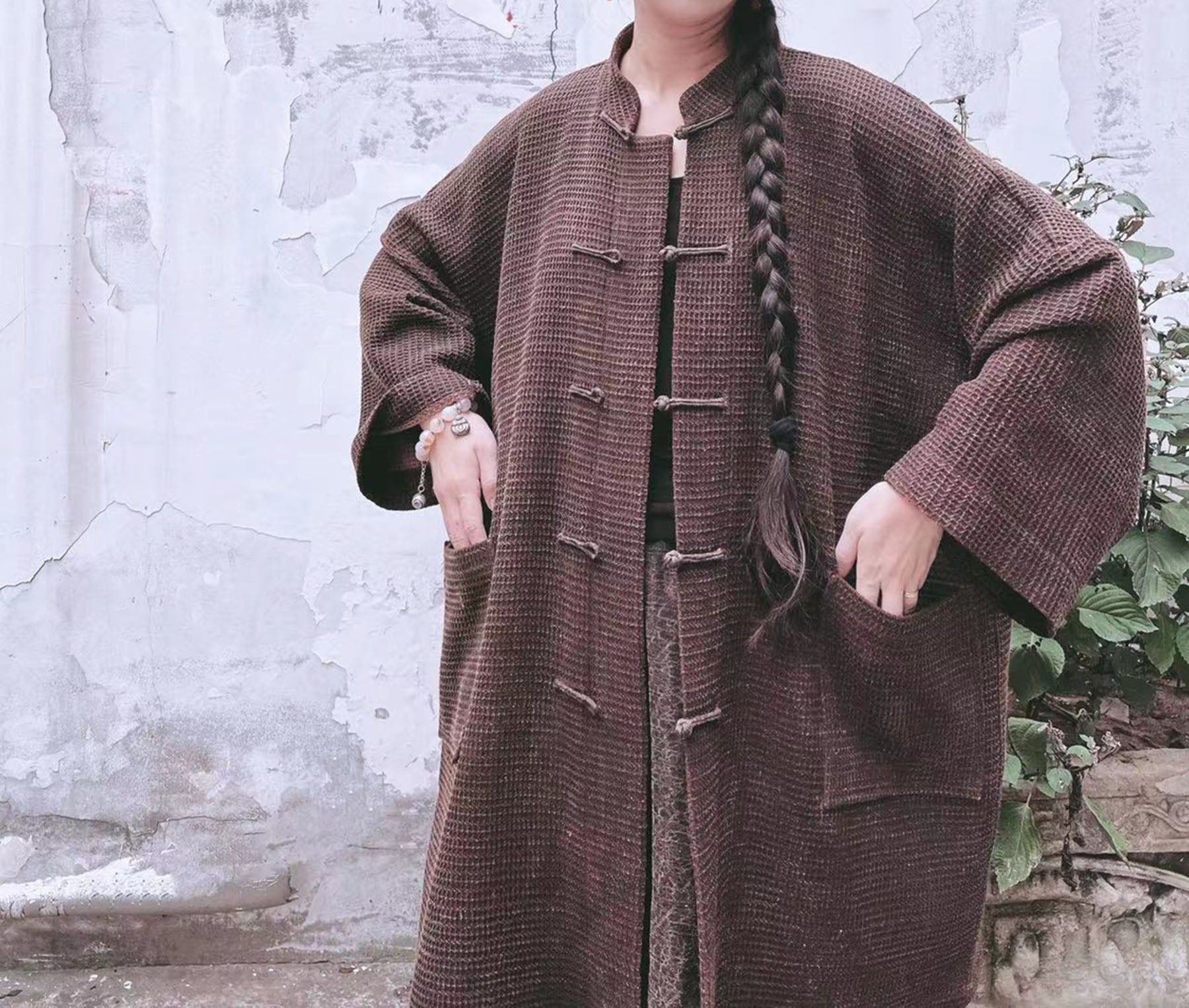 edoa Mud Tussah Silk Jacquard Chinese Coat