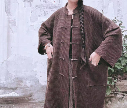 edoa Mud Tussah Silk Jacquard Chinese Coat