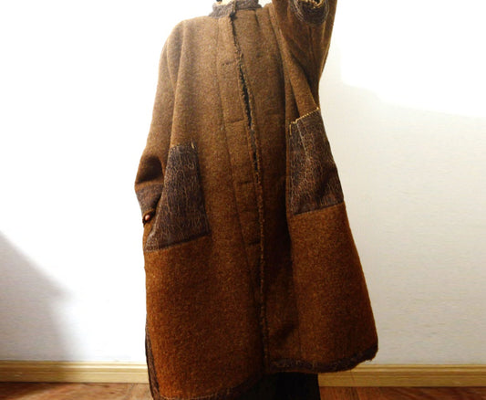 edoa Reversible Sherpa Wool Chinese Coat