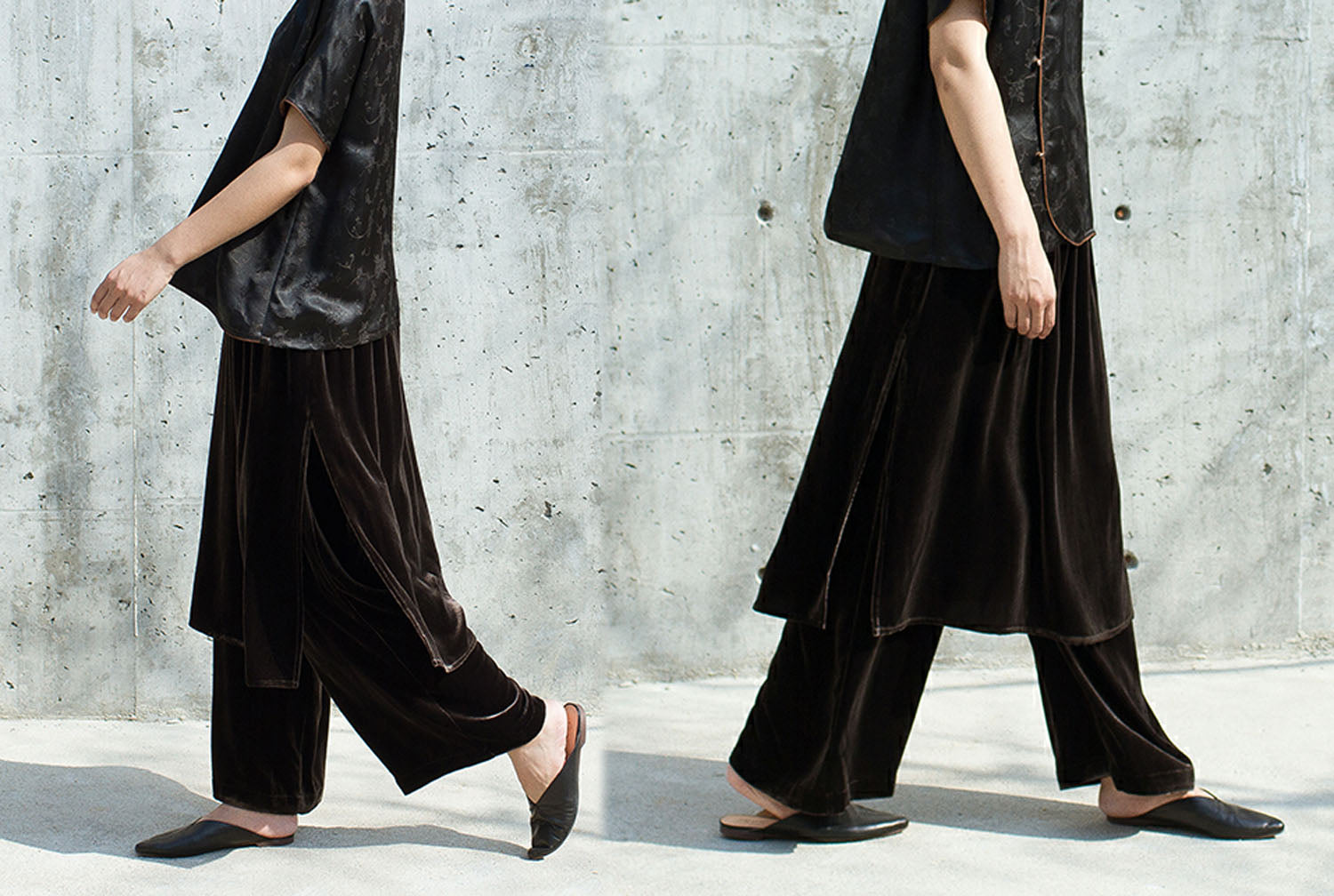 edoa Silk Velvet Skirt Pants 