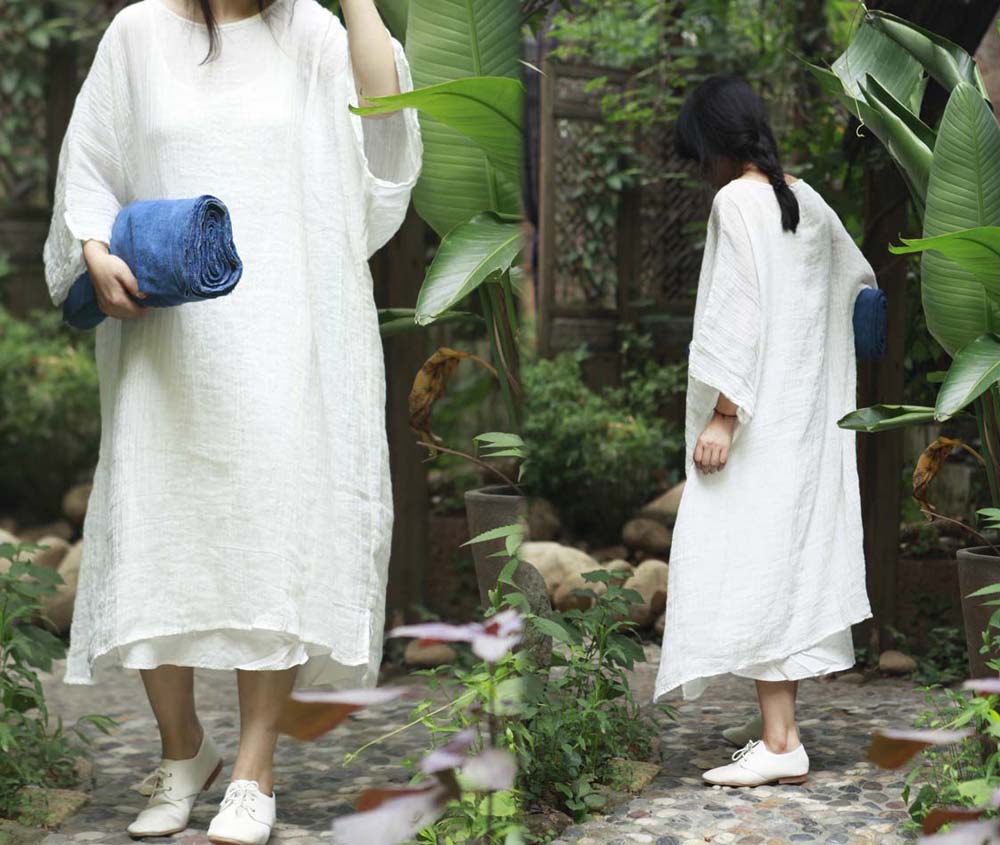 edoa Oversized Textured Linen Maxi Dress