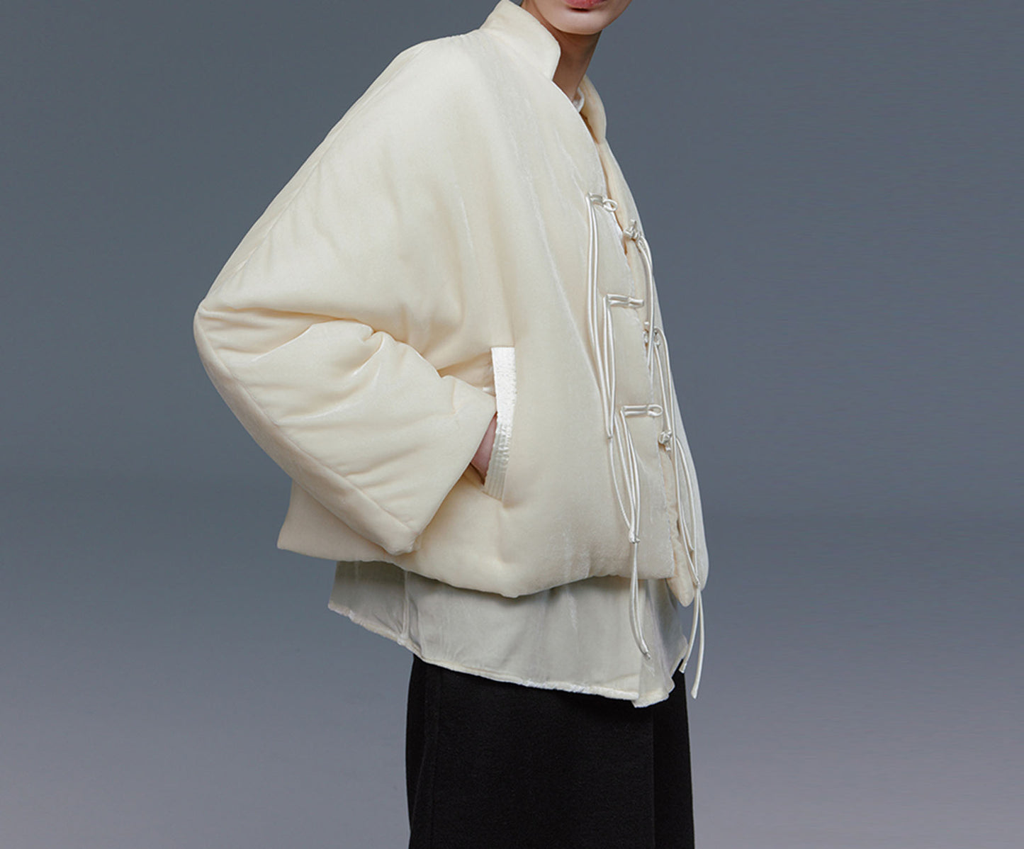 edoa Silk Velvet Quilted Crop Jacket