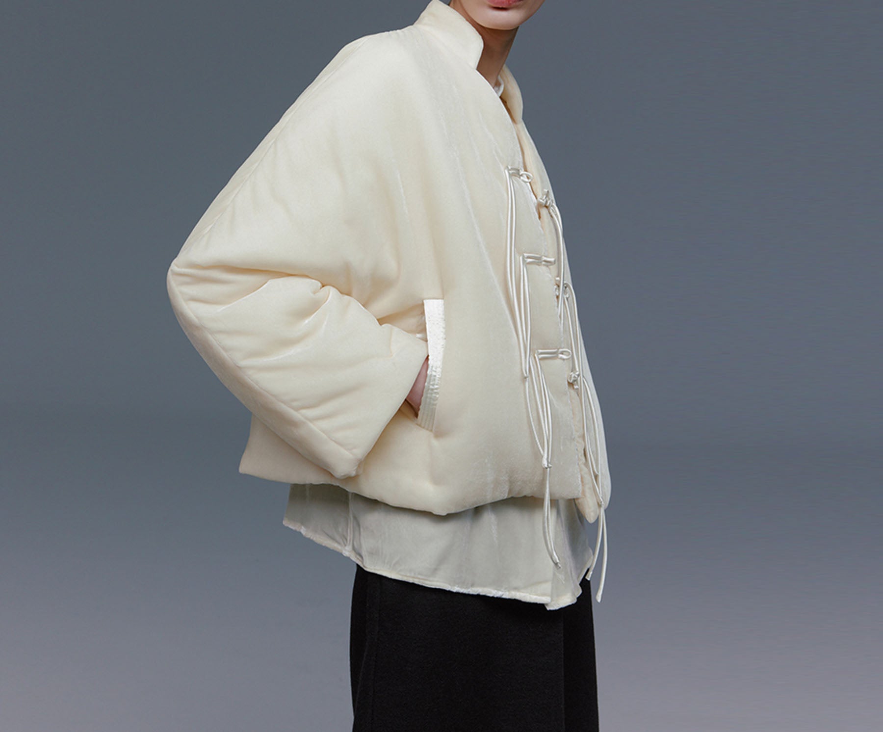 edoa Silk Velvet Quilted Crop Jacket