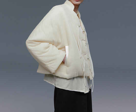 edoa Silk Velvet Quilted Crop Jacket