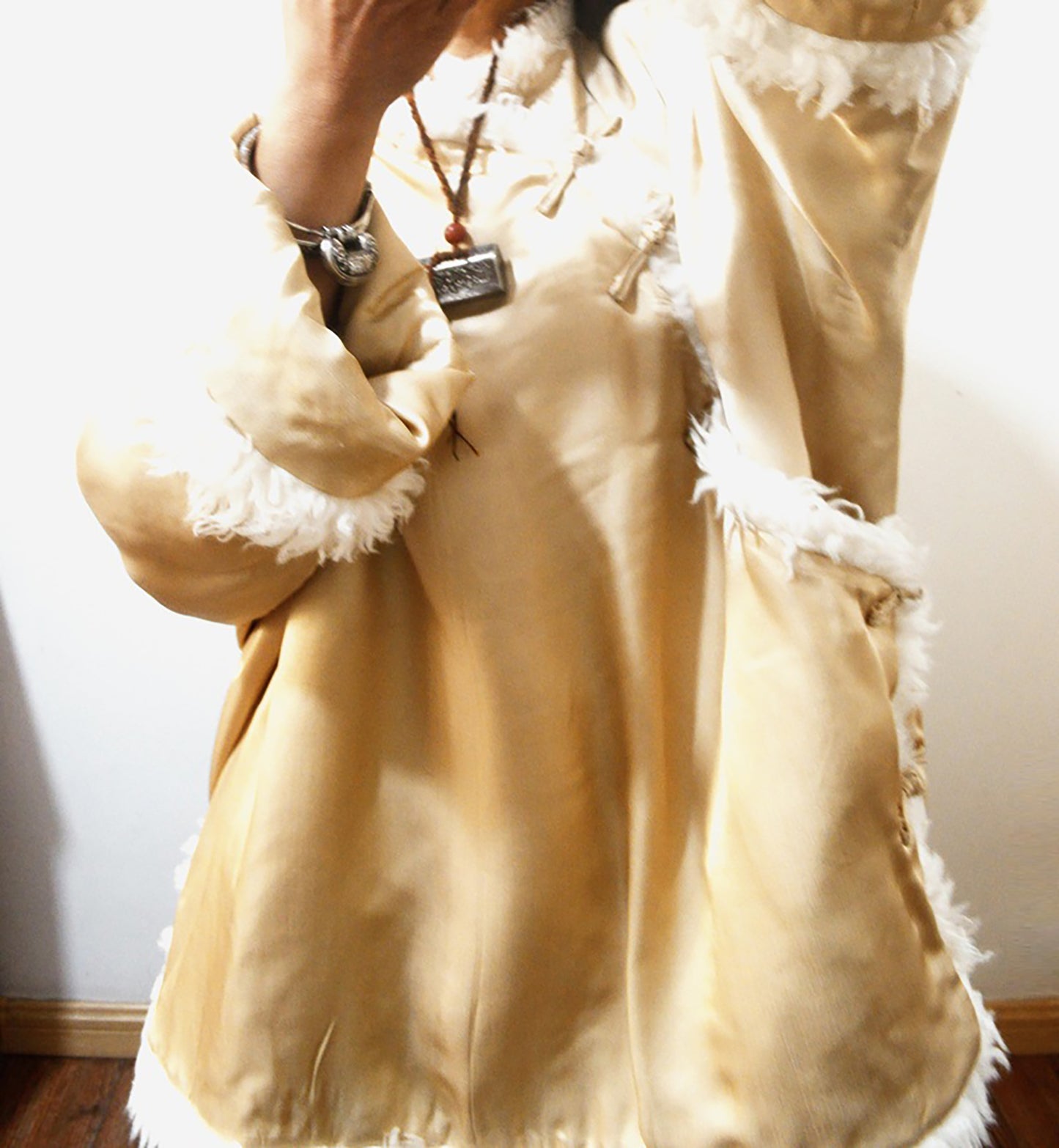 Oversized Heavy Weight Silk Satin Faux Fur Coat co0103 X296