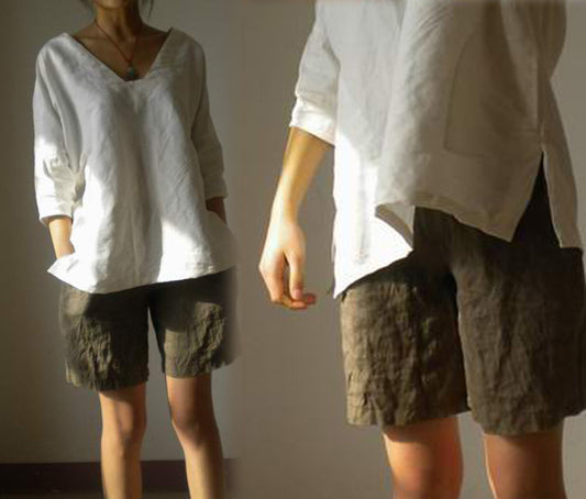 V-neckline linen blouse edoa