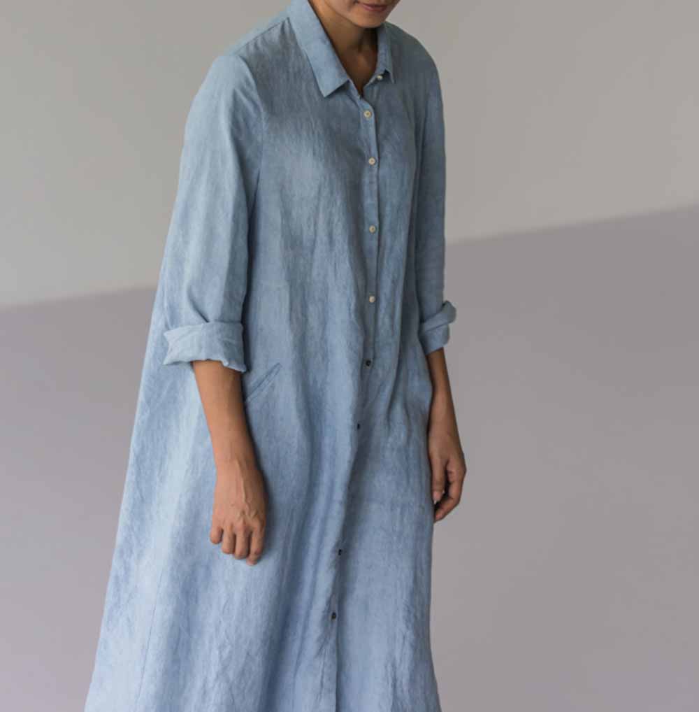 edoa Buttoned Linen Shirt Dress