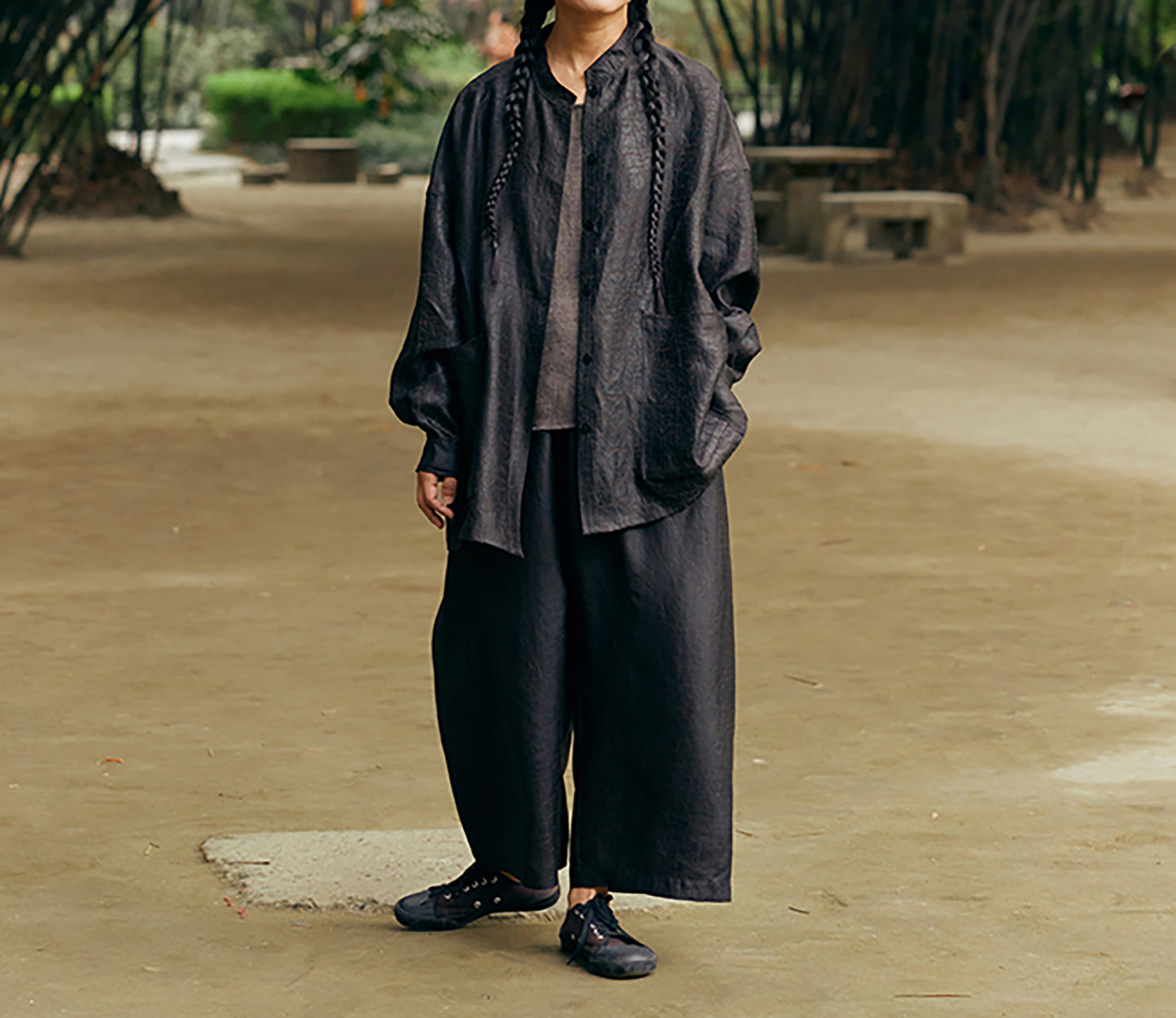 edoa Cracked Mud Silk Wide Leg Pants