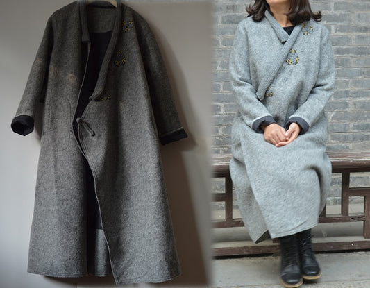 Gray Knit Felt Wool Coat co0208 438