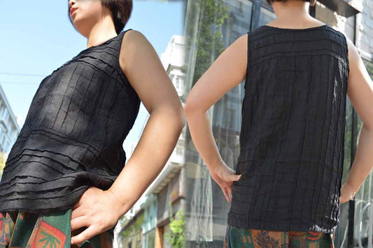 Pintucked Linen Tank Top to0282 500