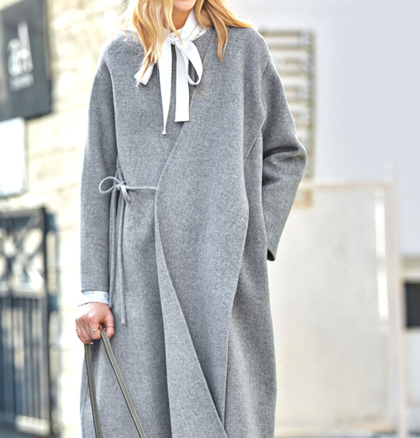 edoa Minimalist Double-faced Wool Cashmere Wrap Coat