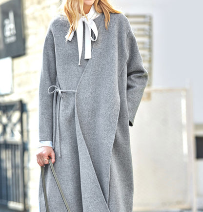 edoa Minimalist Double-faced Wool Cashmere Wrap Coat