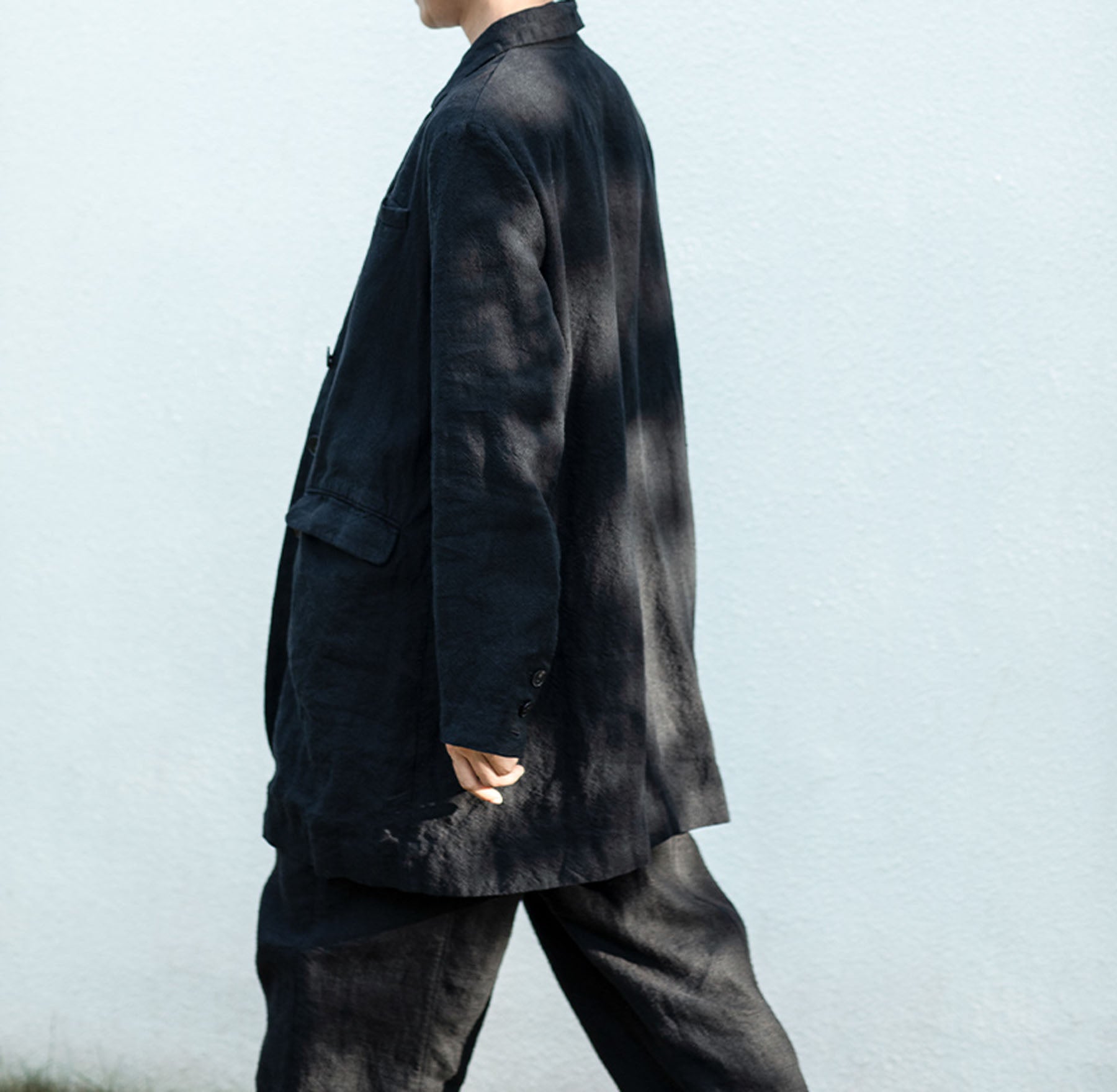 edoa Black Heavy Weight Washed Linen Blazer