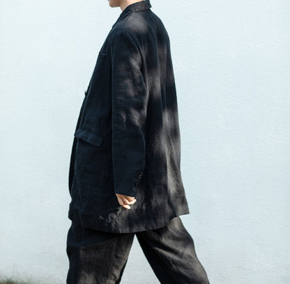 edoa Black Heavy Weight Washed Linen Blazer