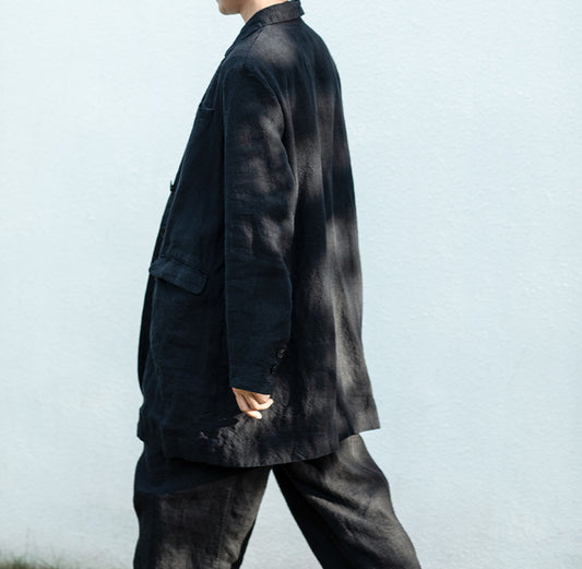 edoa Black Heavy Weight Washed Linen Blazer