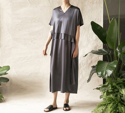 edoa Heavy Weight Silk Charmeuse V-neck Dress