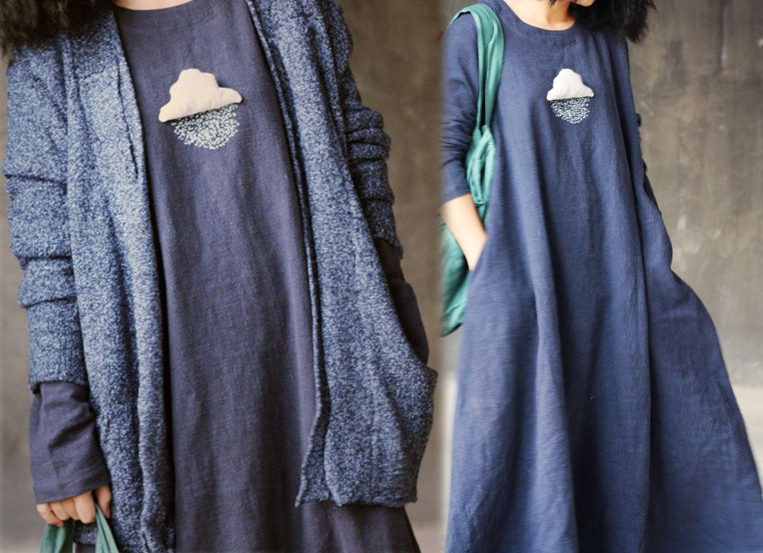 edoa Hand Embroidered Linen Cotton Dress