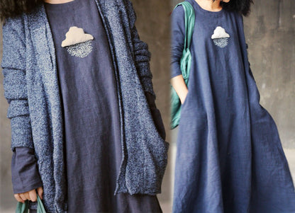 edoa Hand Embroidered Linen Cotton Dress