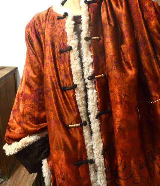 edoa Oversized Printed Mud Silk Charmeuse Padded Coat
