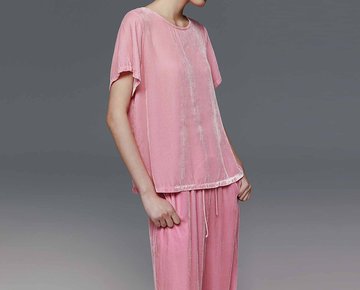 edoa Silk Velvet Short Sleeve Top