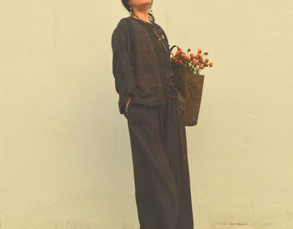 edoa Mud Noil Silk Pintucked Wide-leg Pants