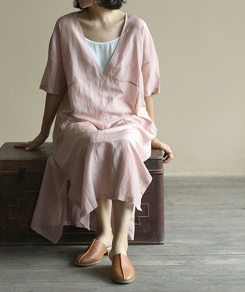 edoa Deep V Neck Smock Dress 