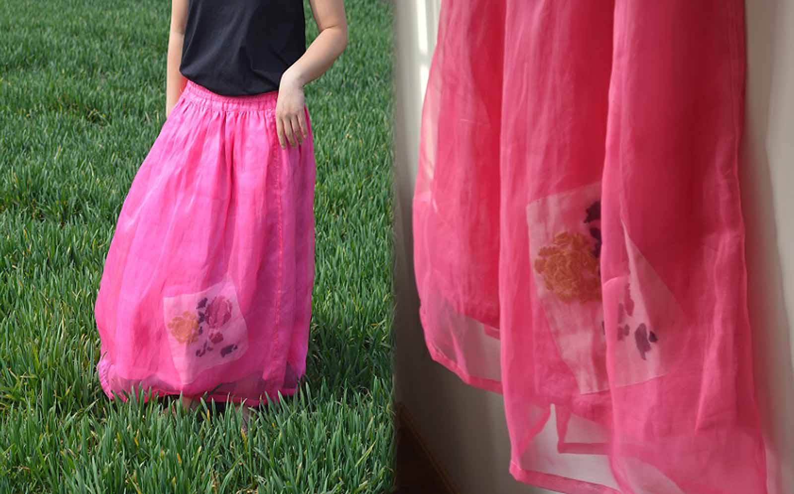 edoa Silk Organza Skirt with Hand Ebroidery 