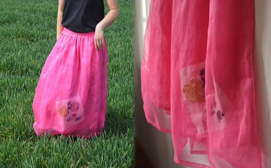 edoa Silk Organza Skirt with Hand Ebroidery 